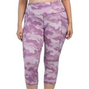 RBX Active Purple Camo‎ High Waisted Capri Leggings Pockets CR60019X 2X NEW